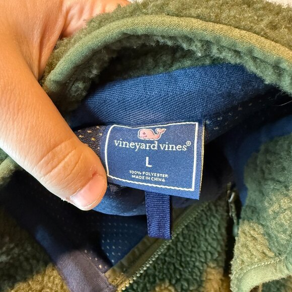 Vineyard Vines Men L Sherpa Fleece Jacket Full Zip Olive Green Soft Long Sleeve - Picture 4 of 9